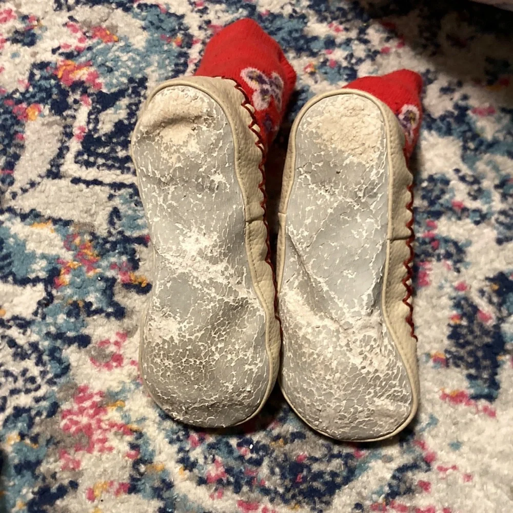 Vintage Handmade Leather Red Kids Slipper Socks Handmade from Bosnia Turkish